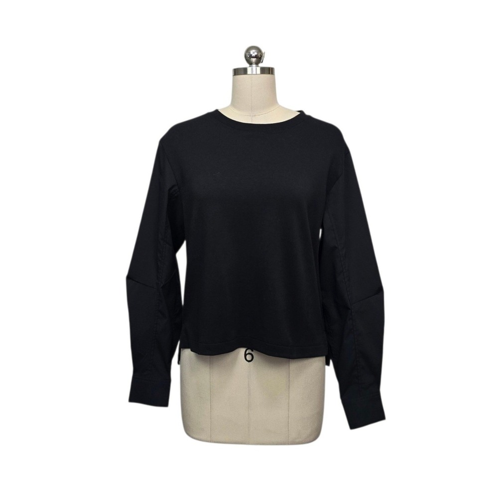 Athleta Womens Black Mixed Media Long Sleeve Knit Woven Sweatshirt Size XS